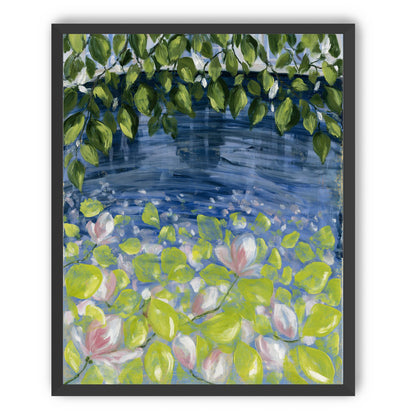 Leaves over lily pond