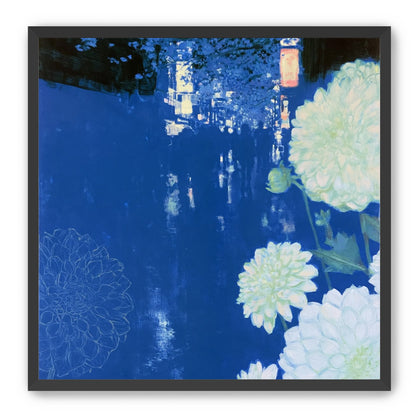 White blooms on blue canal