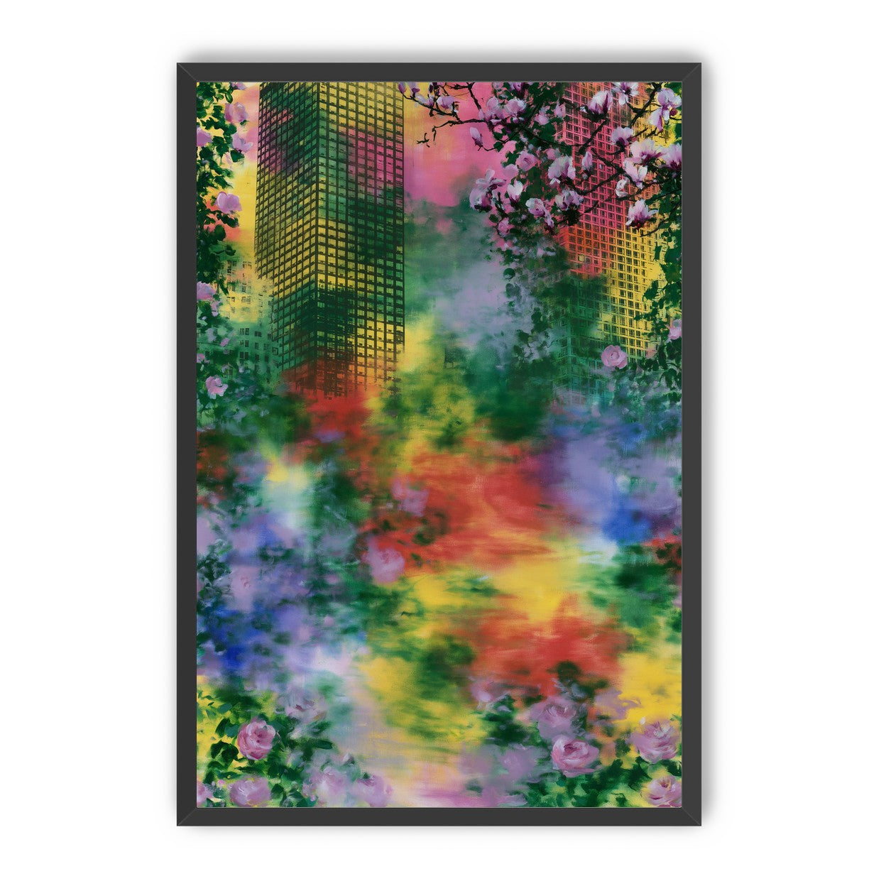 Blossoms over rainbow glass