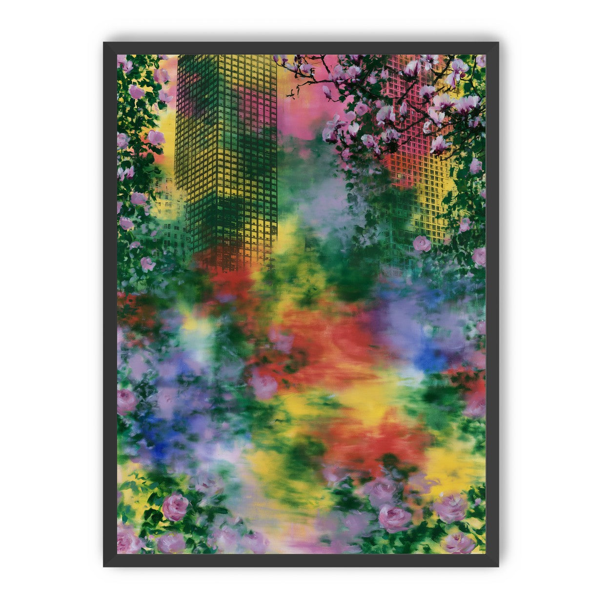 Blossoms over rainbow glass