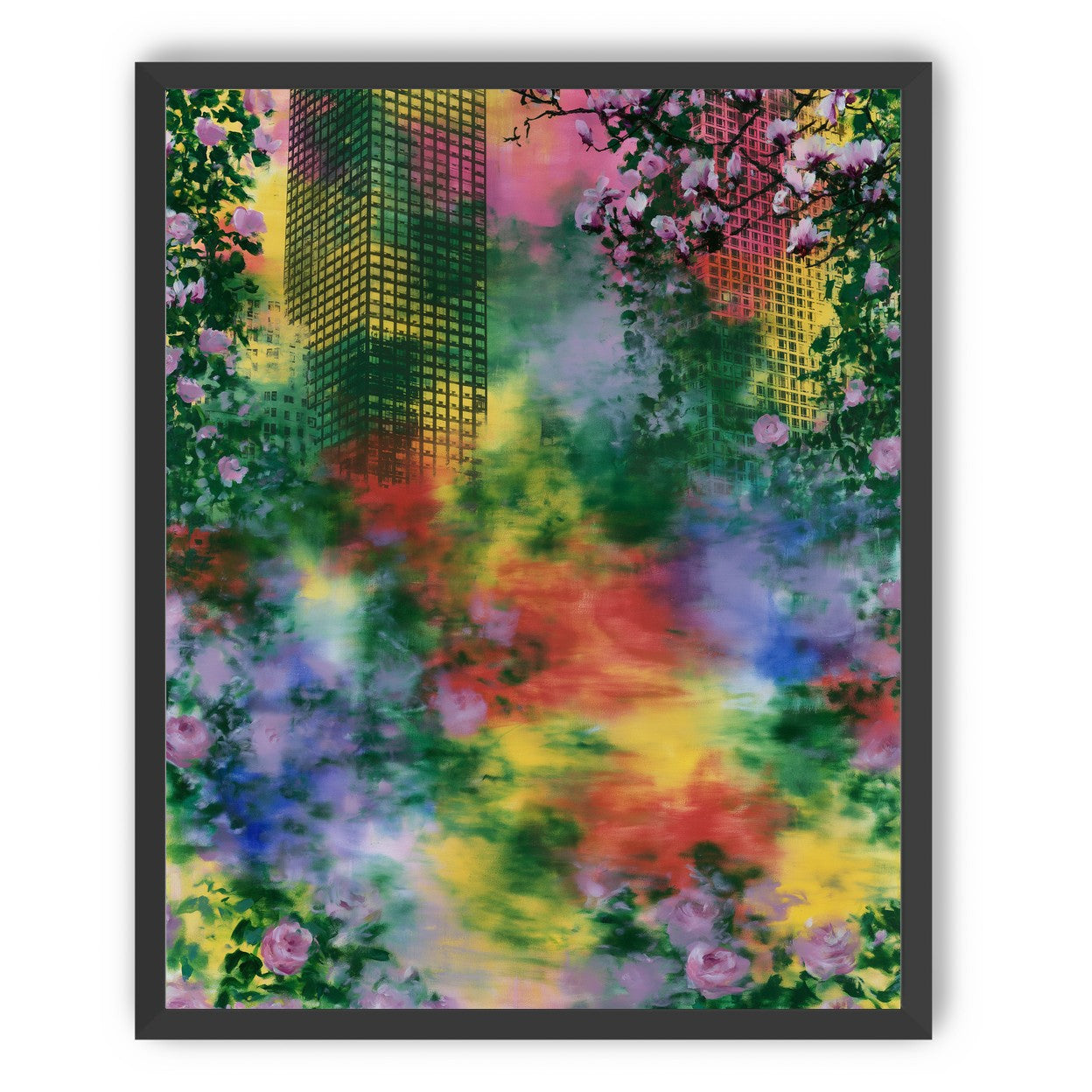 Blossoms over rainbow glass