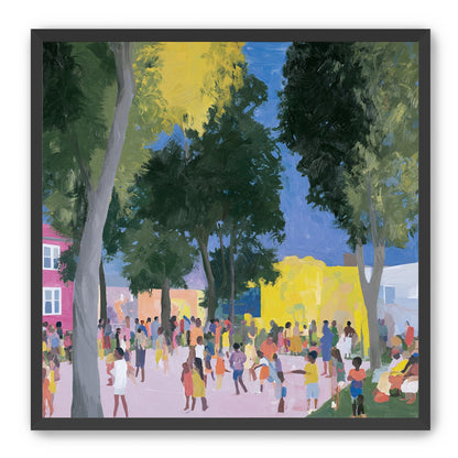 Summer crowd under tall trees