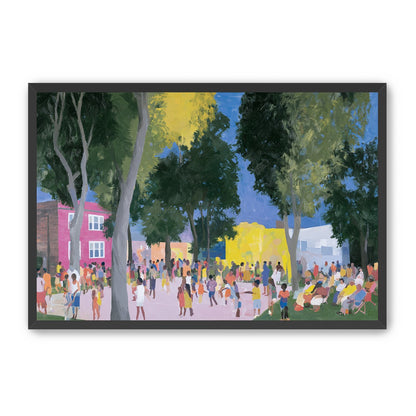 Summer crowd under tall trees