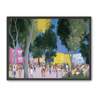 Summer crowd under tall trees