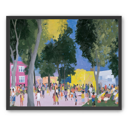 Summer crowd under tall trees