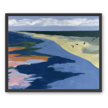 Birds over the pale shore