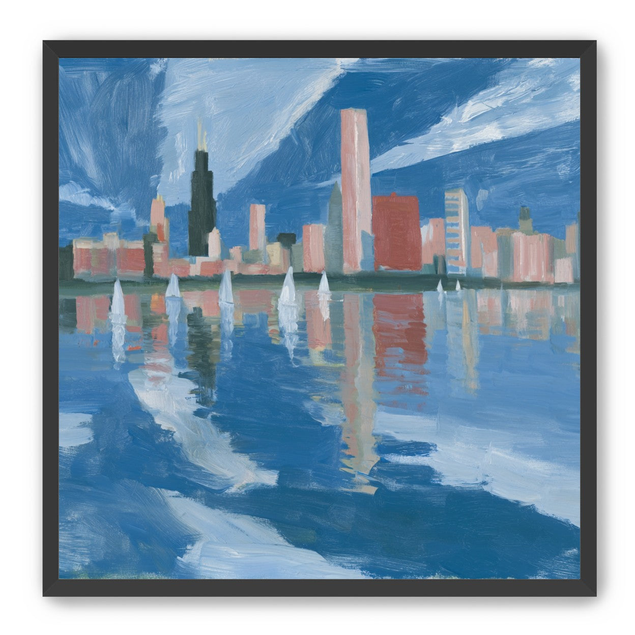 Sailboats before the mirrored skyline