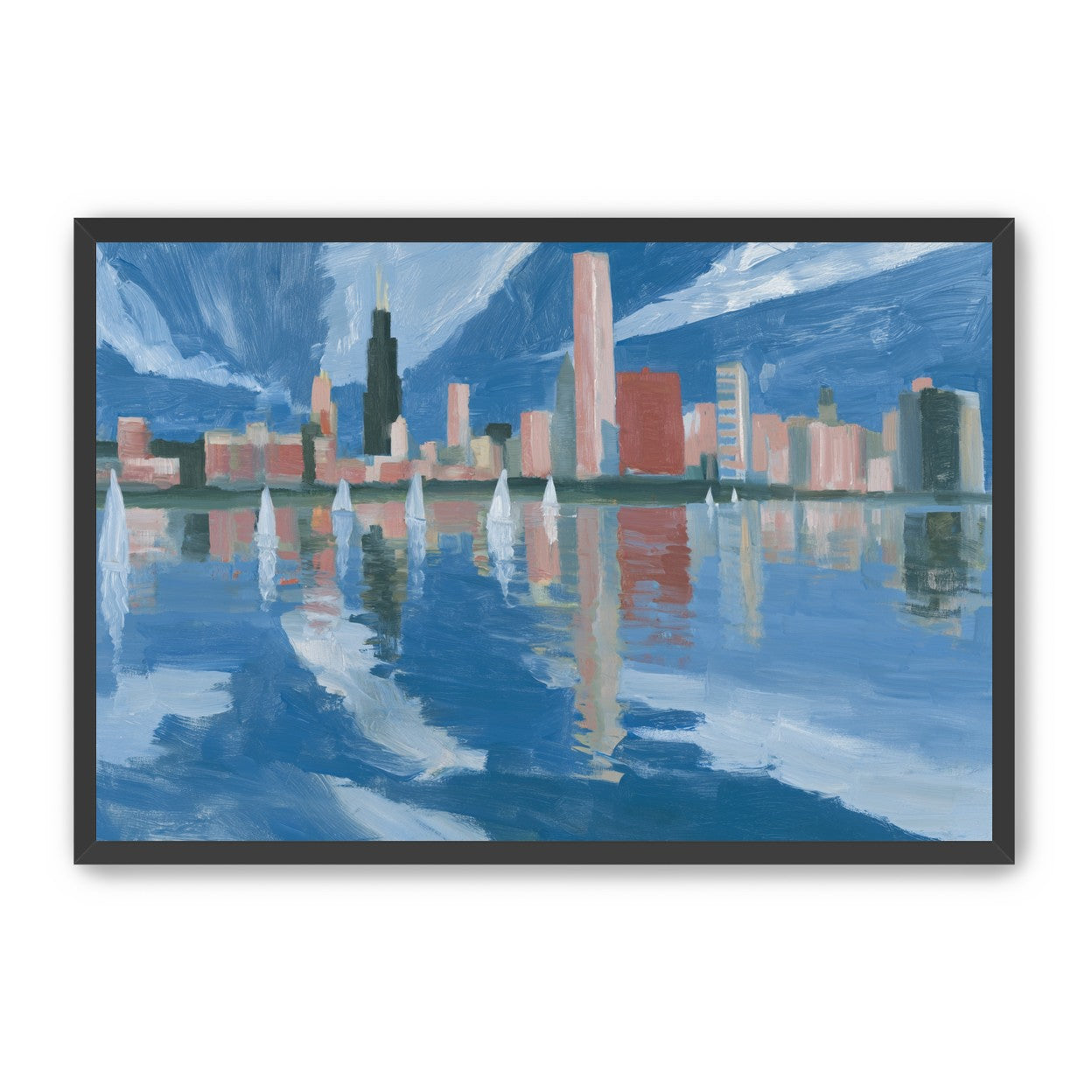 Sailboats before the mirrored skyline
