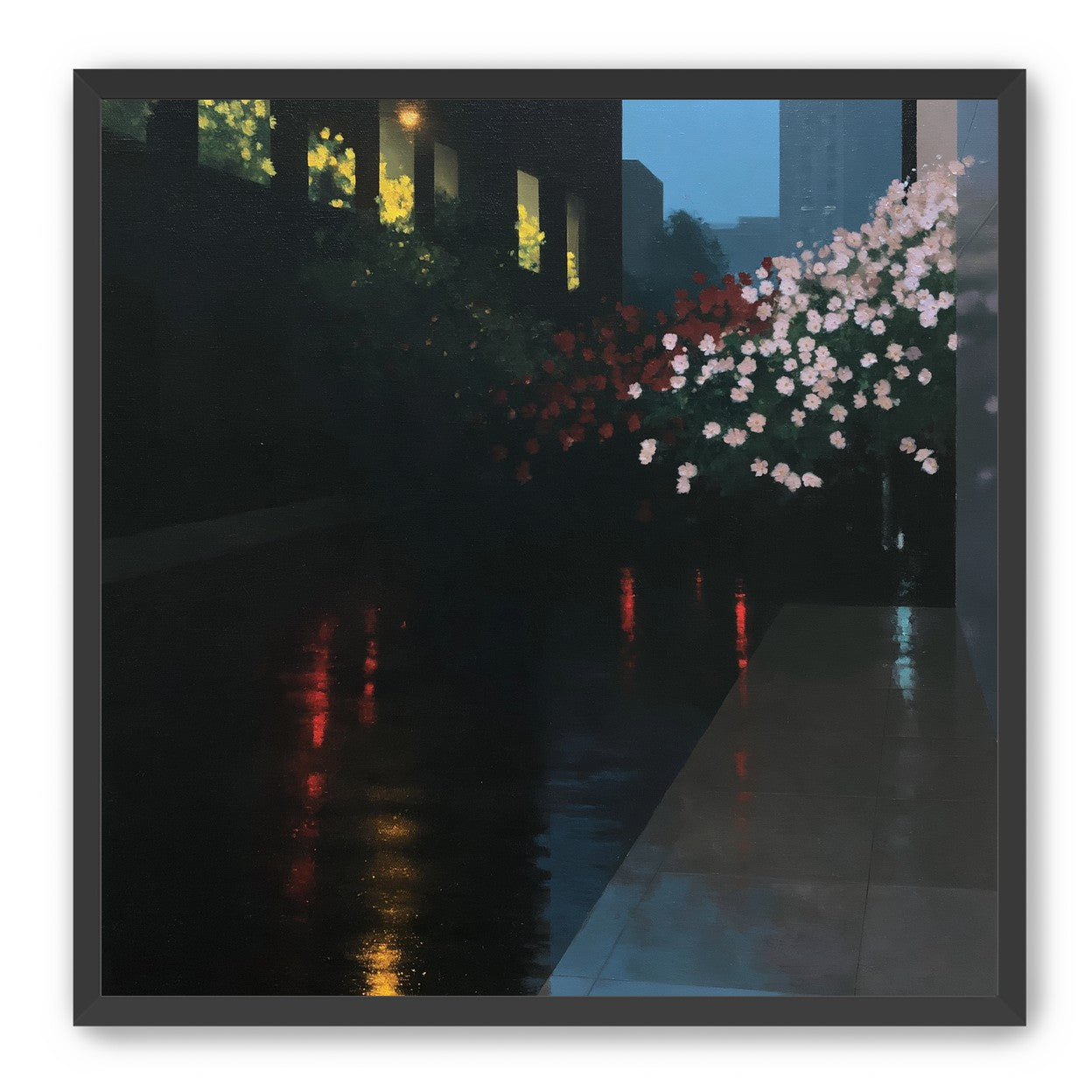 Flowers beside the wet windows