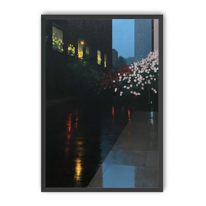 Flowers beside the wet windows