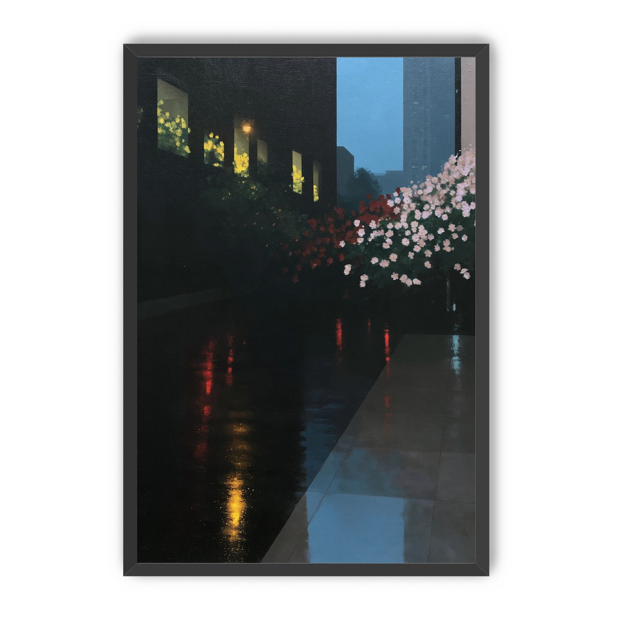 Flowers beside the wet windows