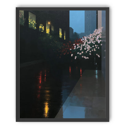 Flowers beside the wet windows