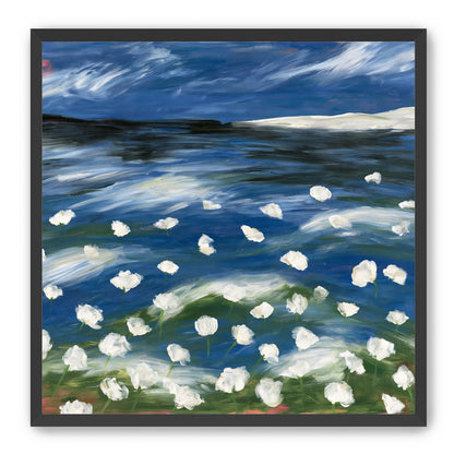 White flowers in blue wind