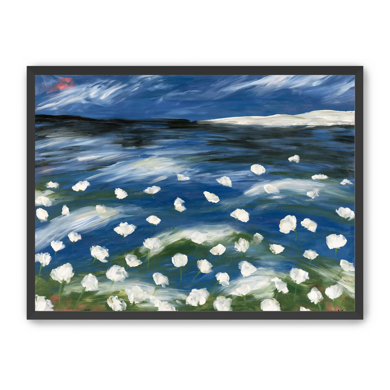 White flowers in blue wind