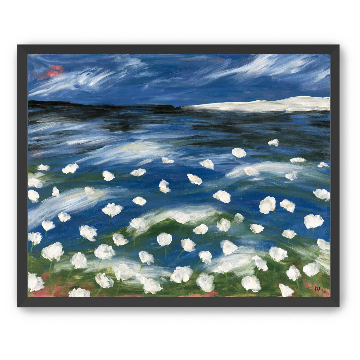White flowers in blue wind