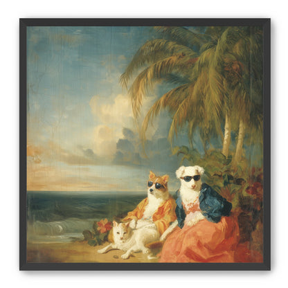 Sunglasses dogs under palms