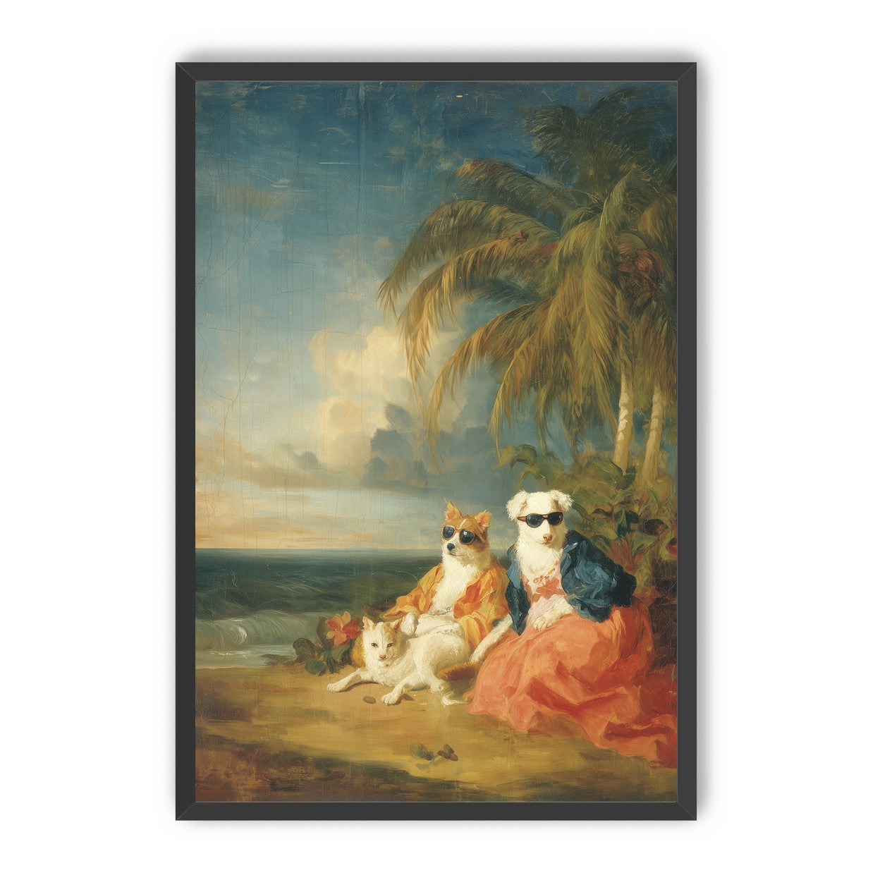 Sunglasses dogs under palms