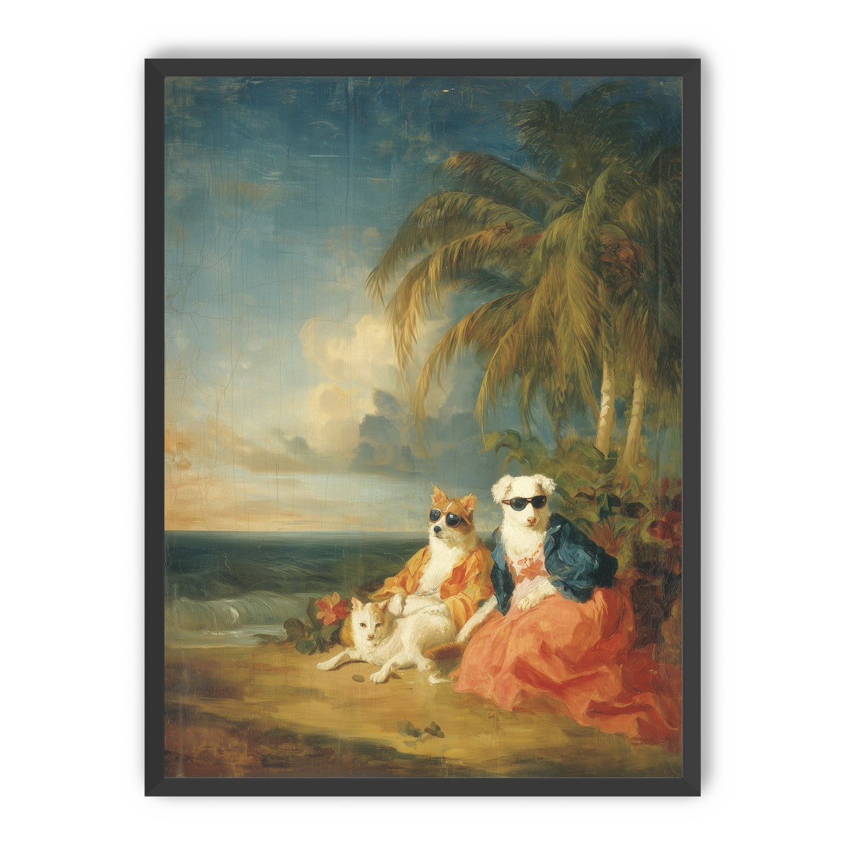 Sunglasses dogs under palms