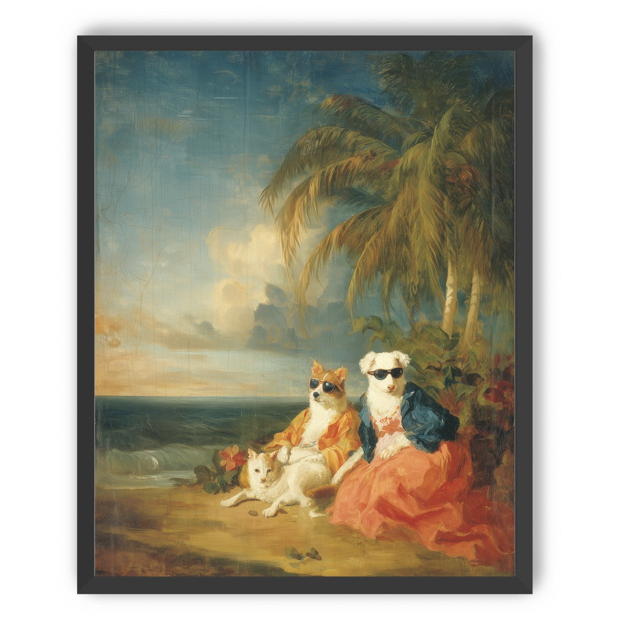 Sunglasses dogs under palms