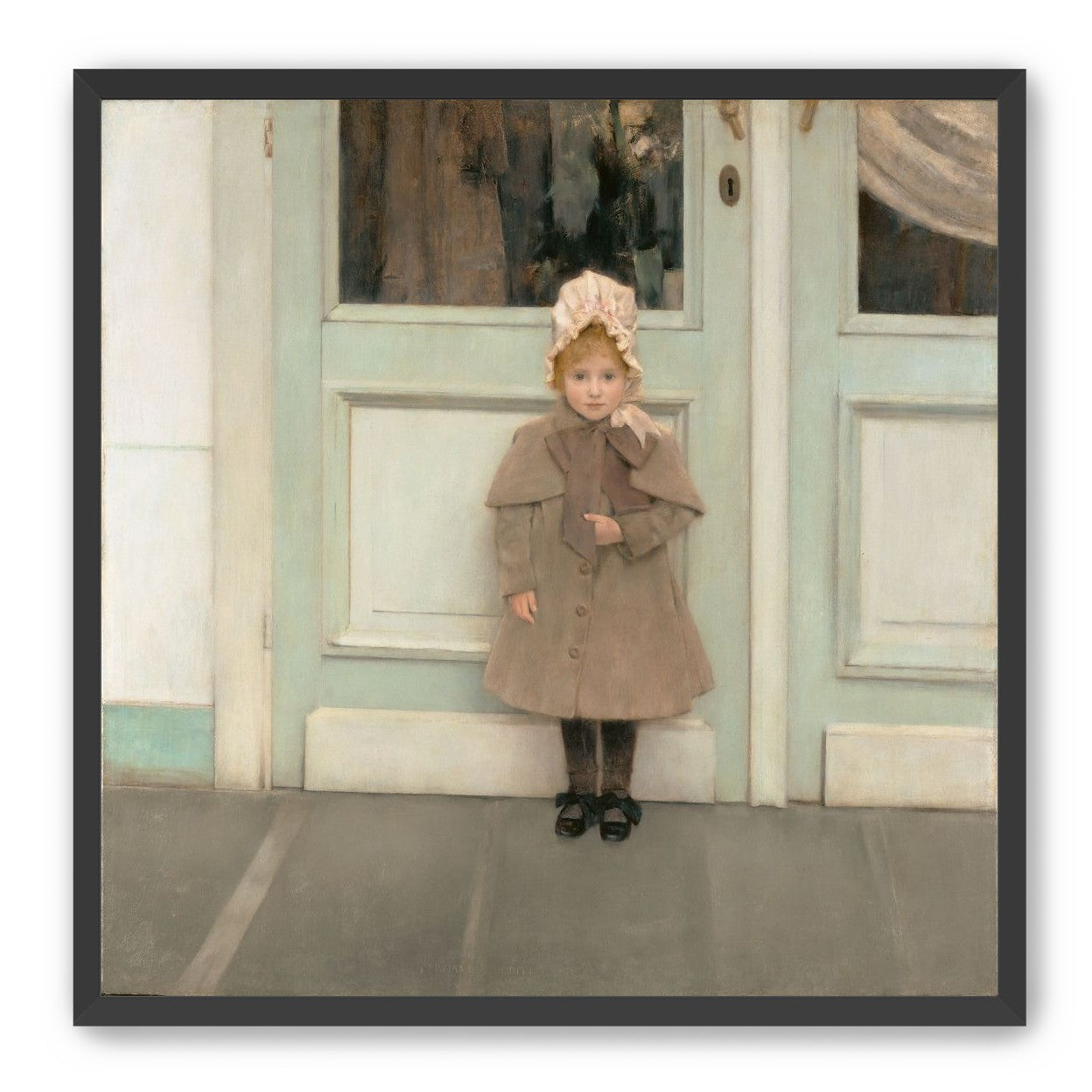 A child beneath pale doors