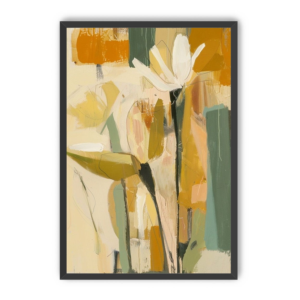 White flower in ochre blocks