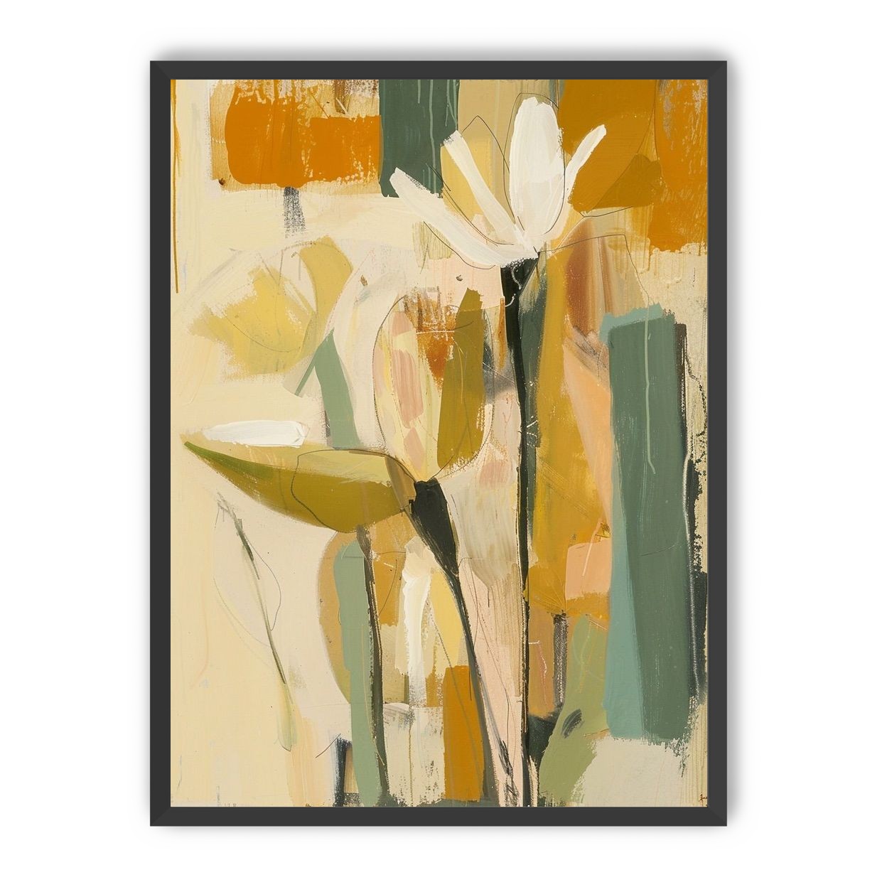 White flower in ochre blocks