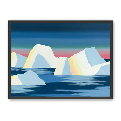 Icebergs under a pink banded sky