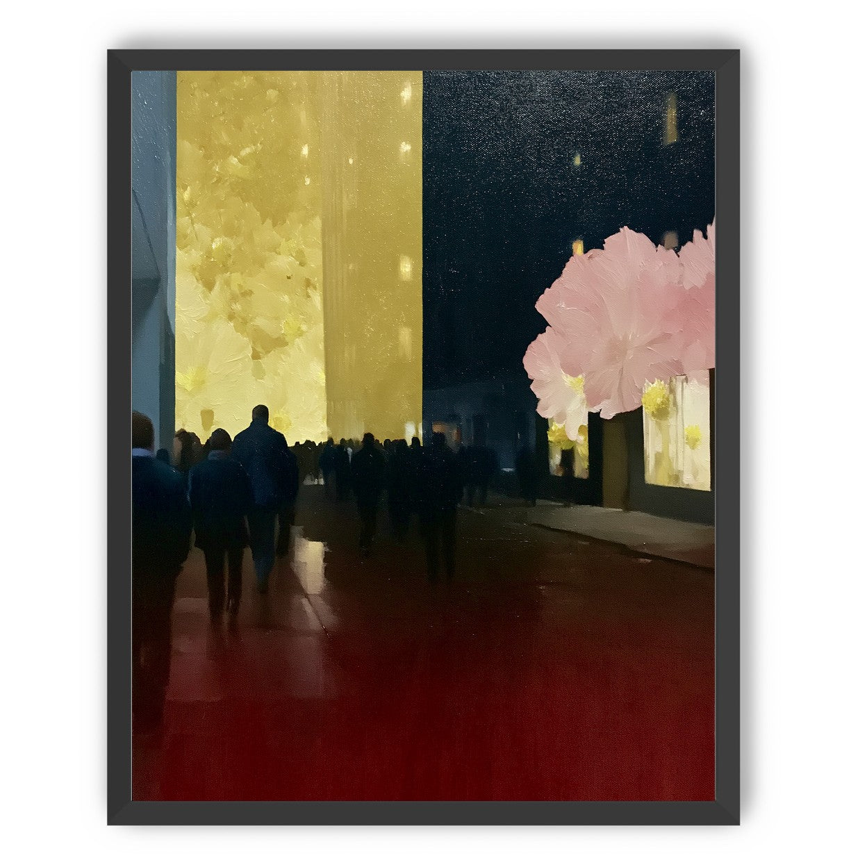 Crowd beneath the glowing wall