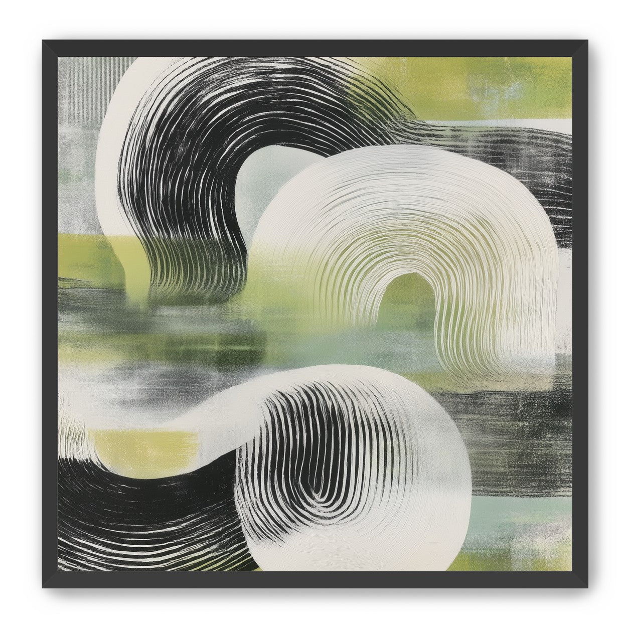 Curved bands across green fields