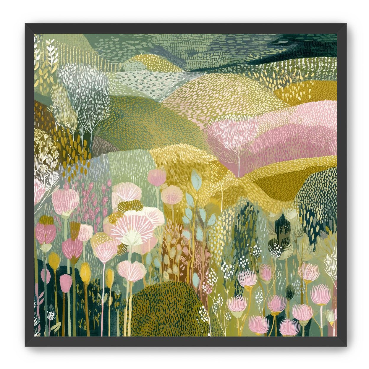 Patterned hills in bloom