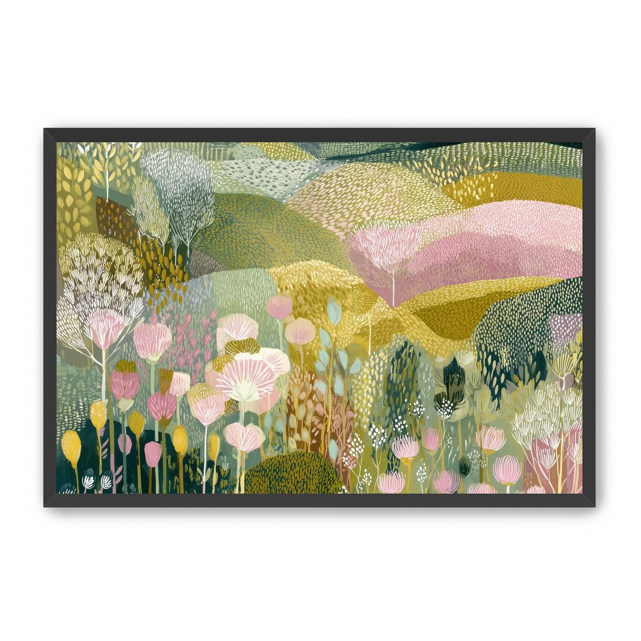 Patterned hills in bloom