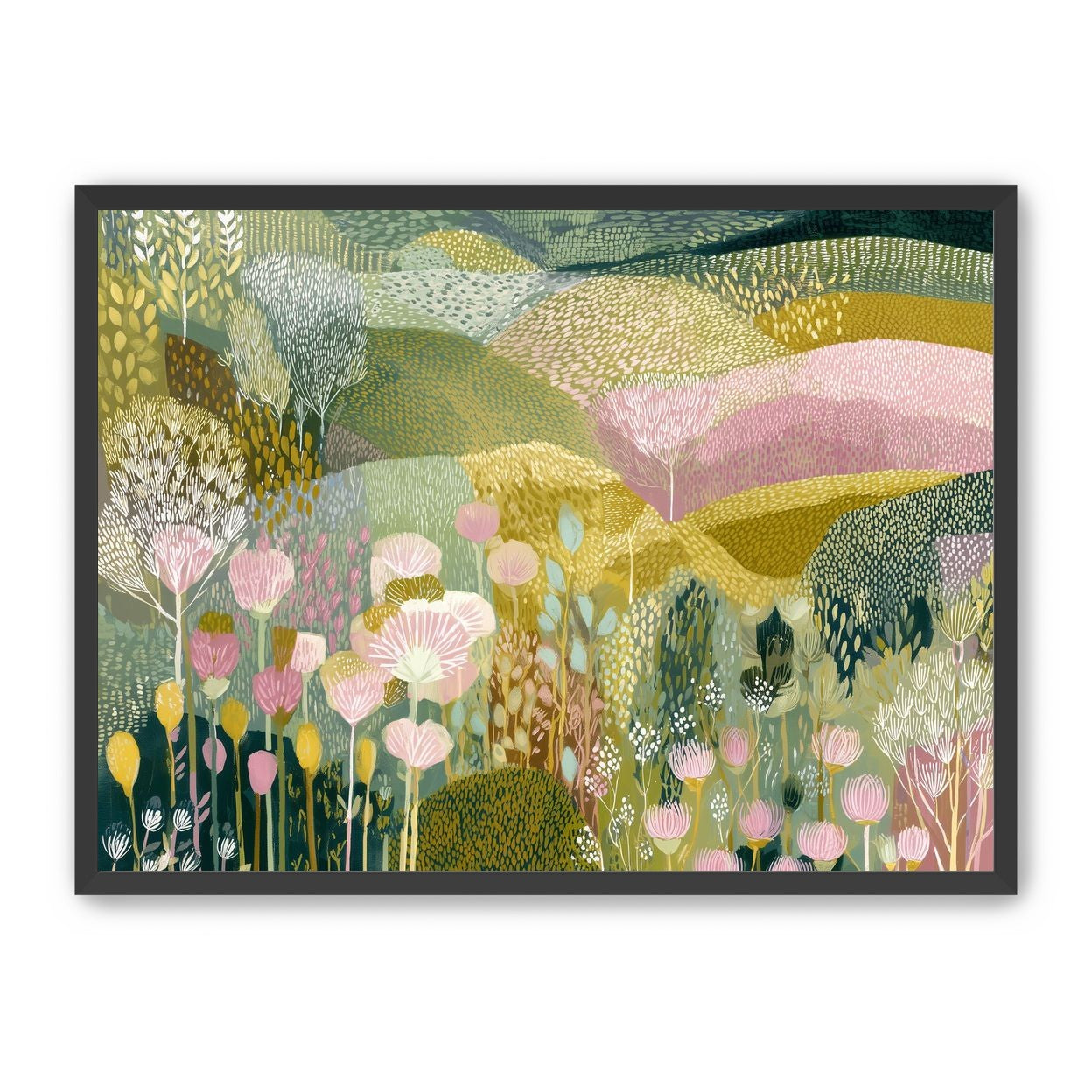 Patterned hills in bloom