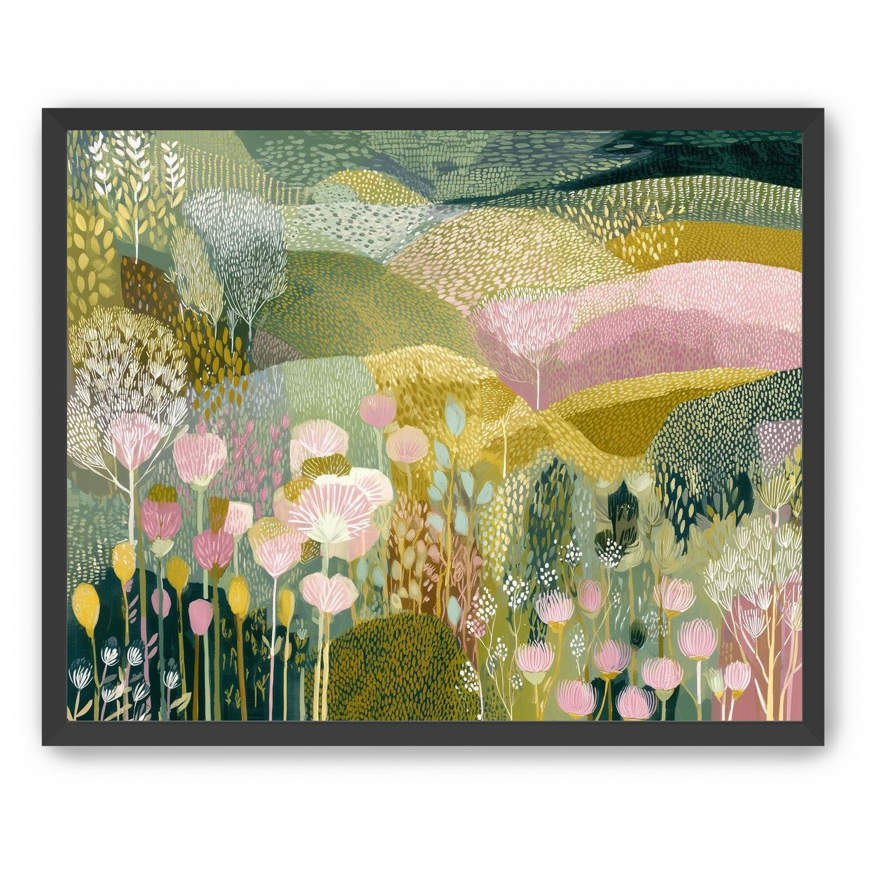 Patterned hills in bloom