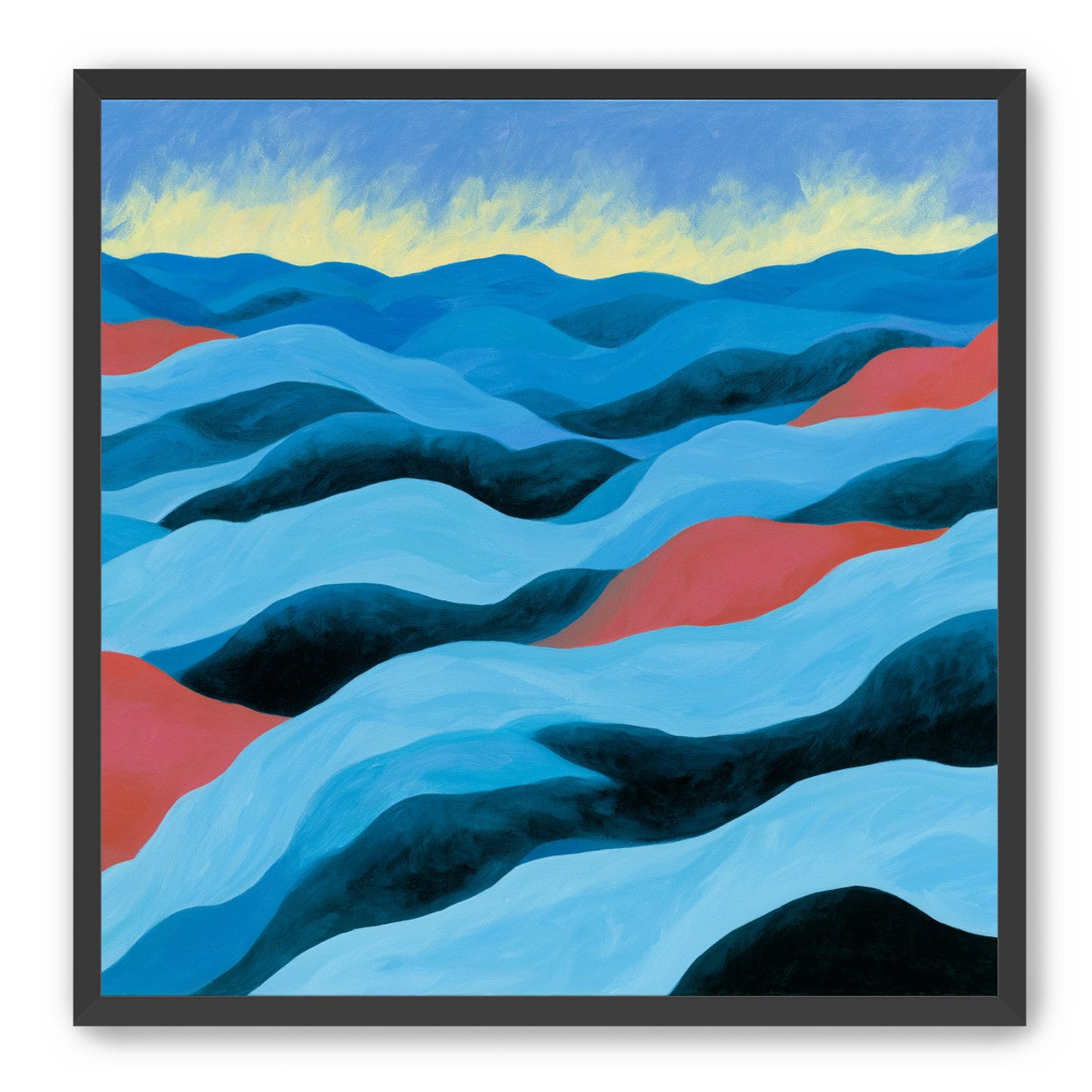 Blue hills under pale sky