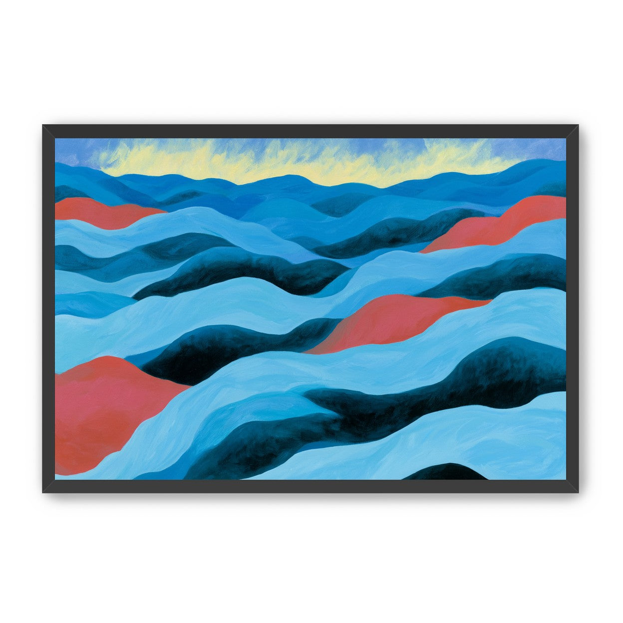 Blue hills under pale sky