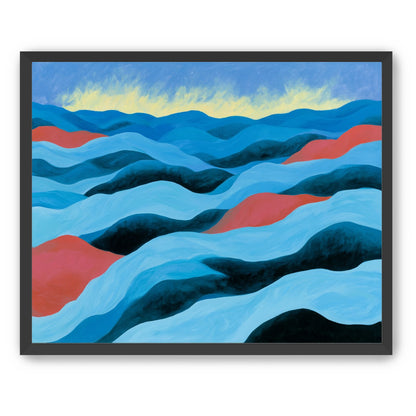 Blue hills under pale sky