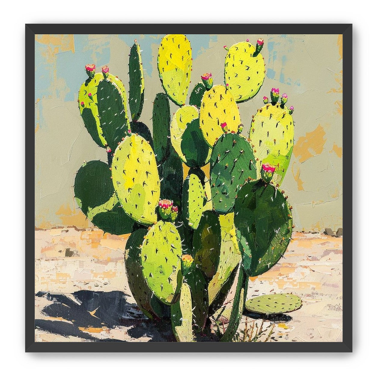 Yellow light on cactus pads