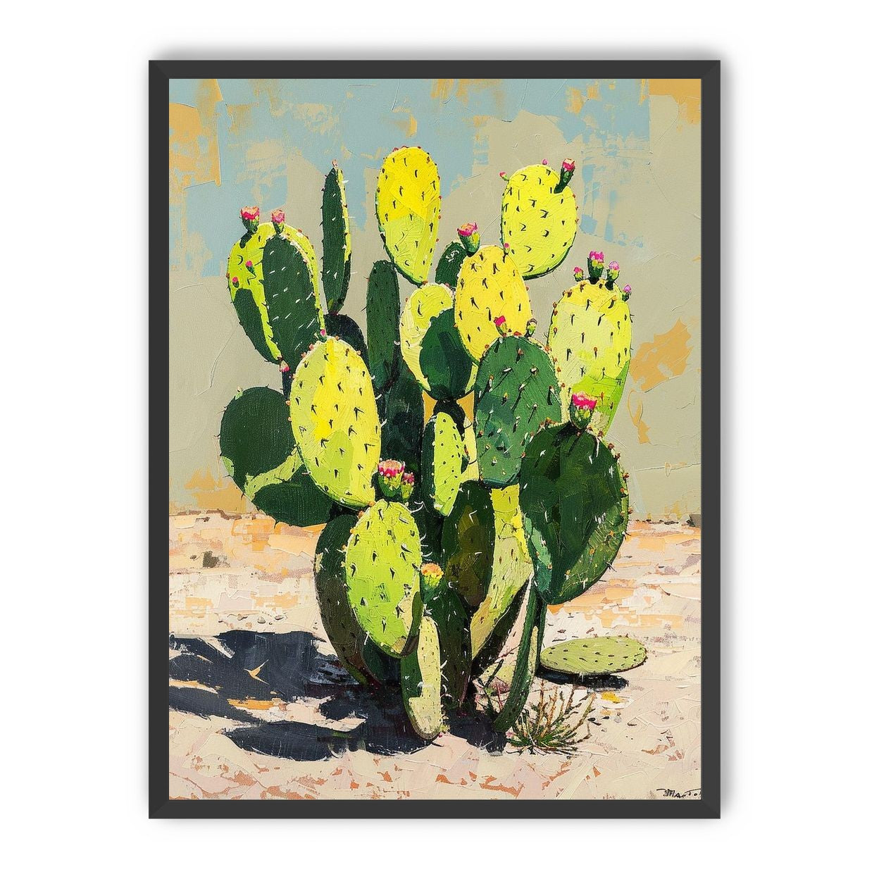 Yellow light on cactus pads