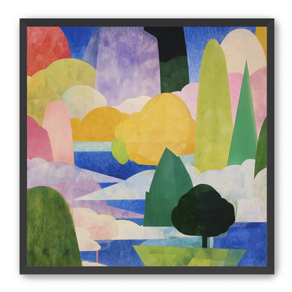 Tall trees over blue water