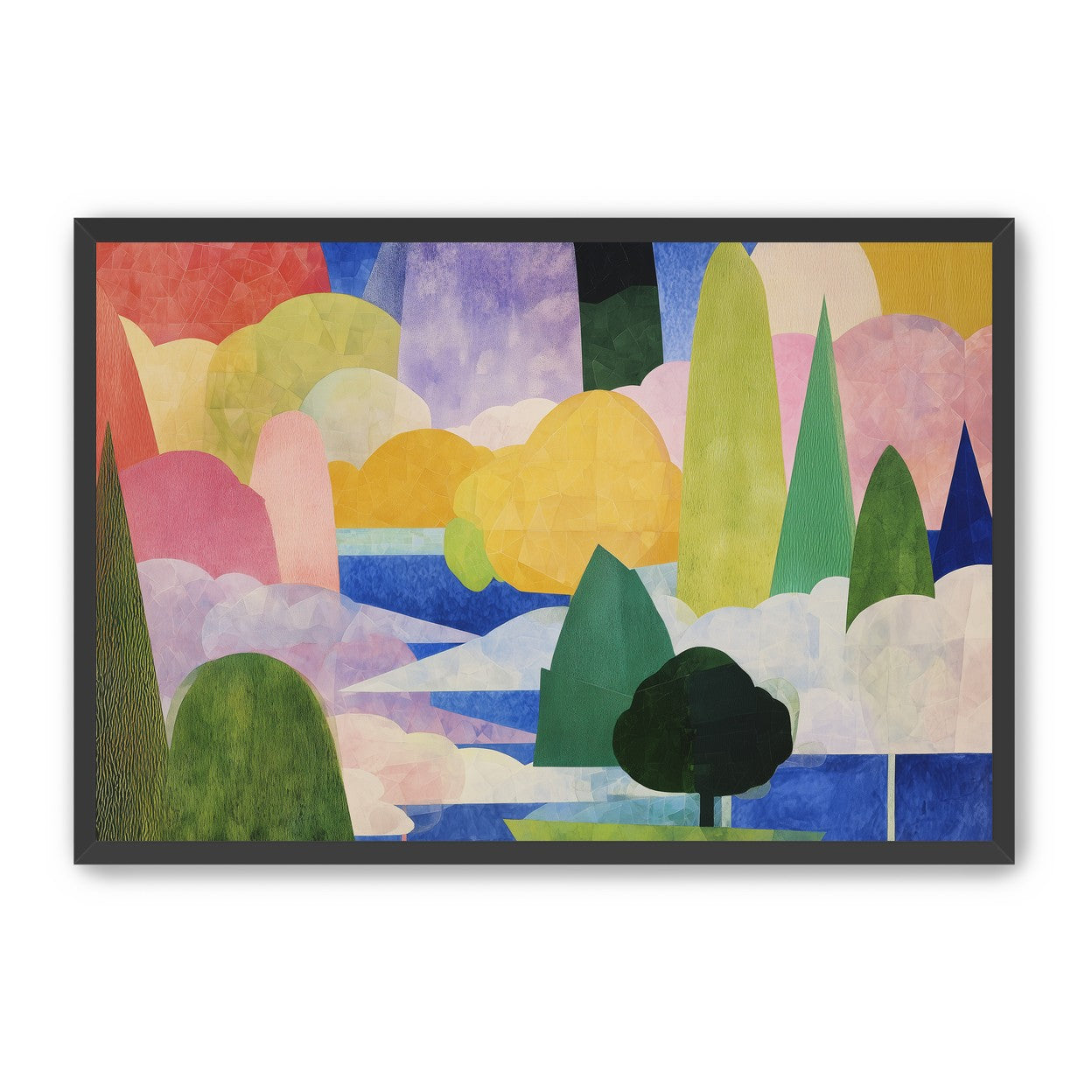 Tall trees over blue water