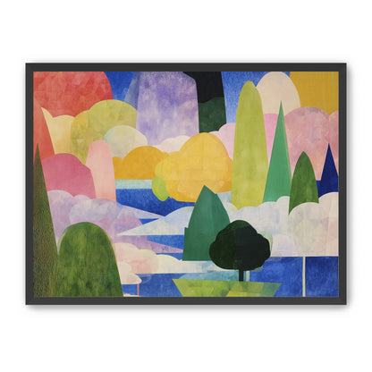 Tall trees over blue water