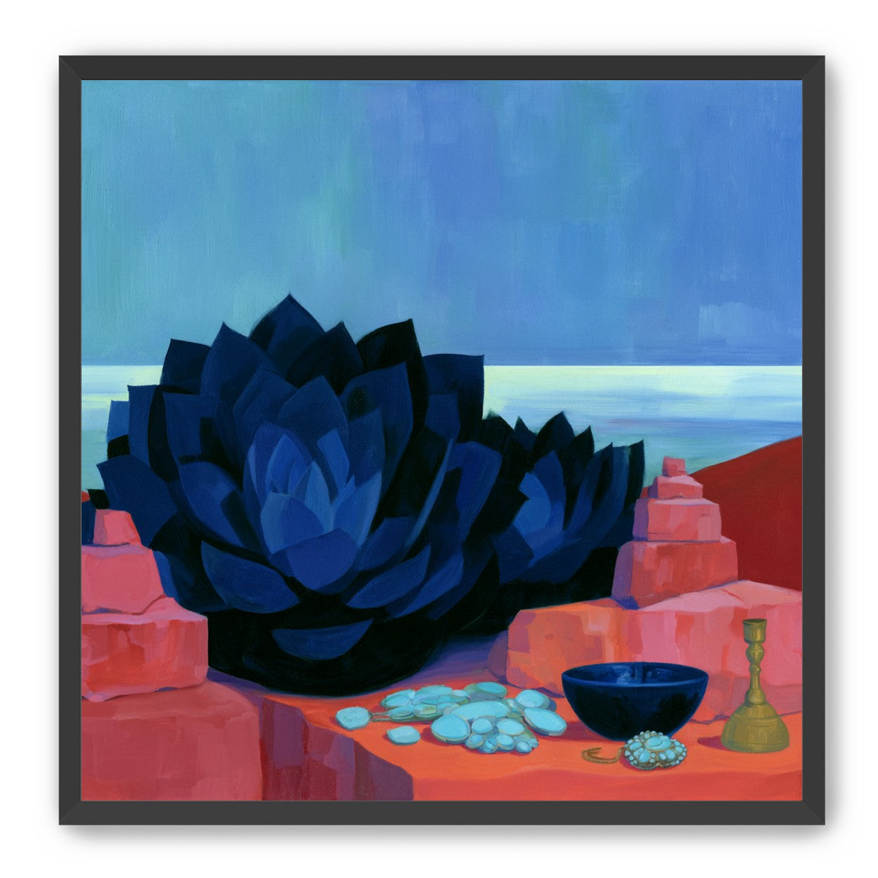 Blue flower in red light