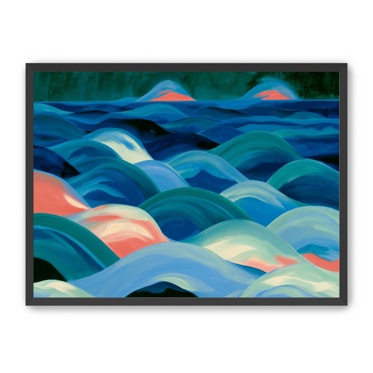 Pink light among blue waves