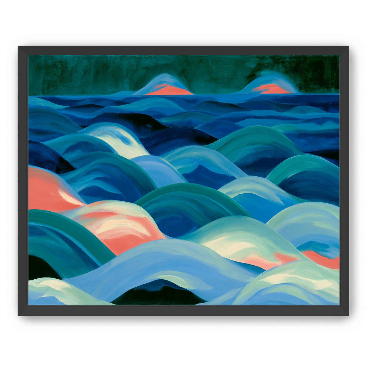 Pink light among blue waves