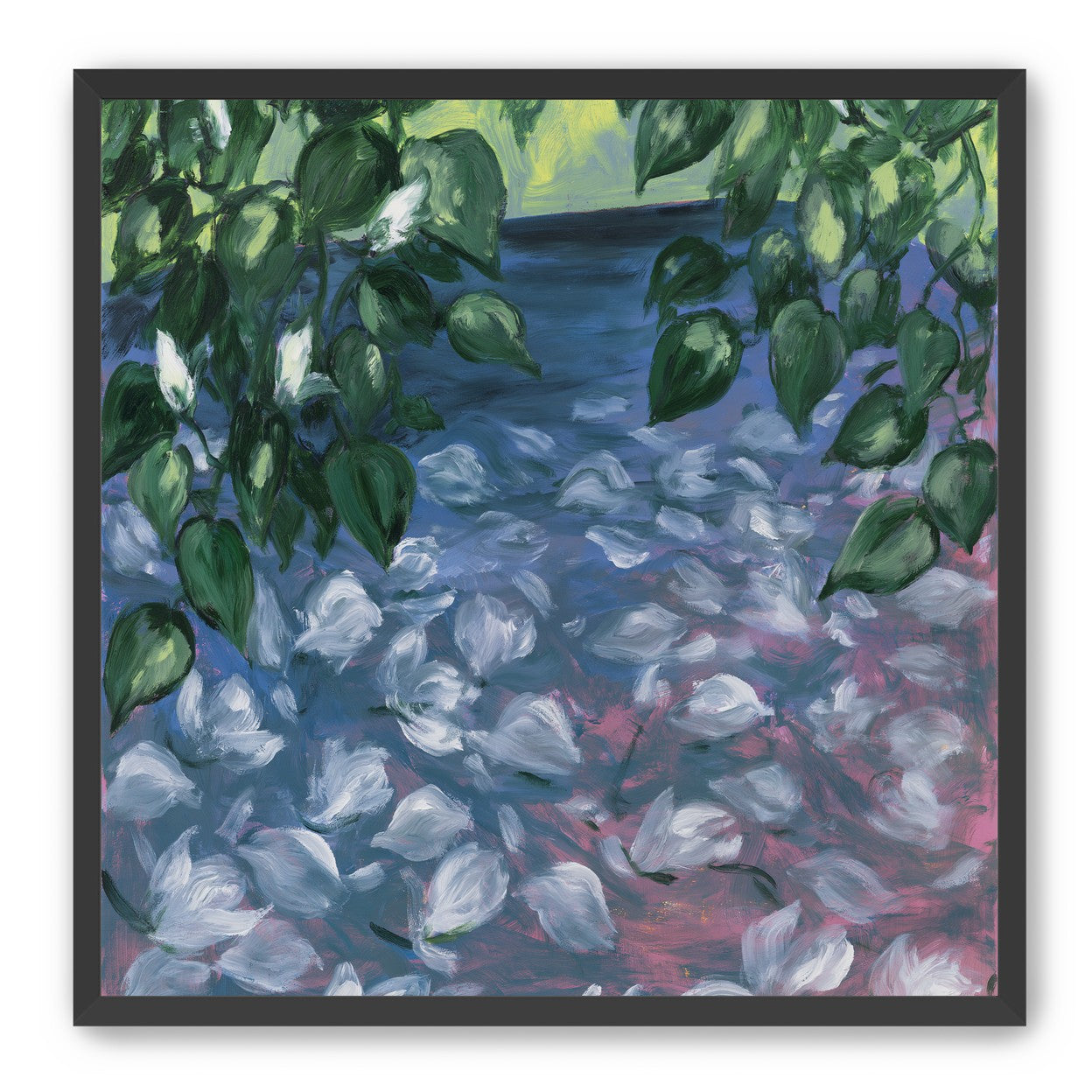 White petals on blue pond