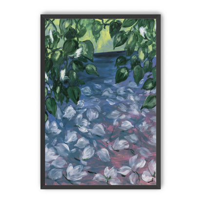 White petals on blue pond