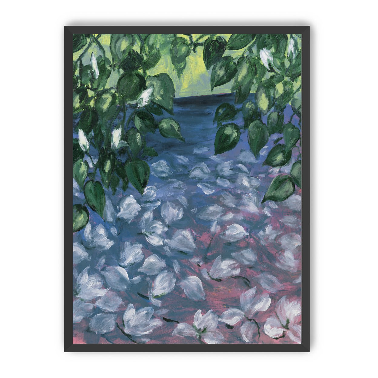 White petals on blue pond