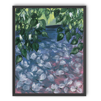 White petals on blue pond