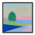 Pink sun over striped hills