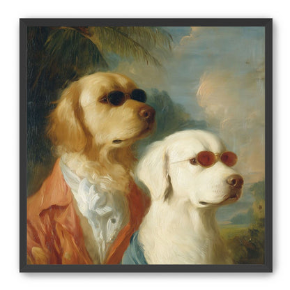 Two dogs in sunglasses